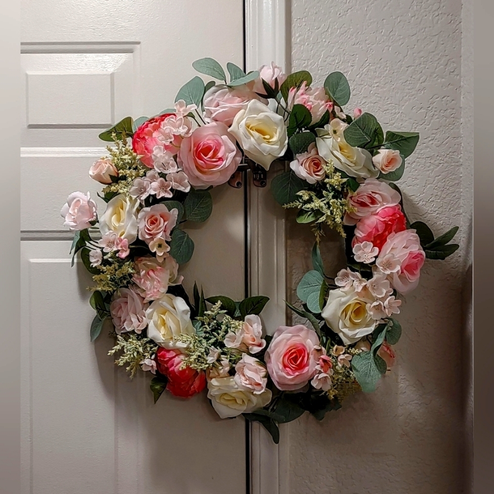 NWT ASHLAND SPRING 🌹 Wreath. Monet's Garden Le Jardin de Monet W/ Pink & Yellow